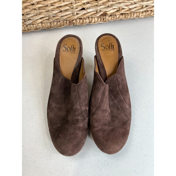 Sofft Women's Brown Suede Scalloped Heels Mules Leather Upper Size 9.5M - Picture 2 of 15